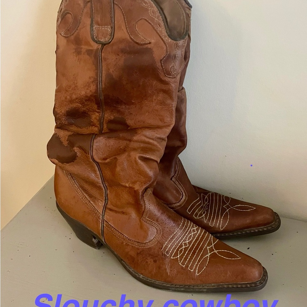Vintage Brown Slouchy Cowboy Boots